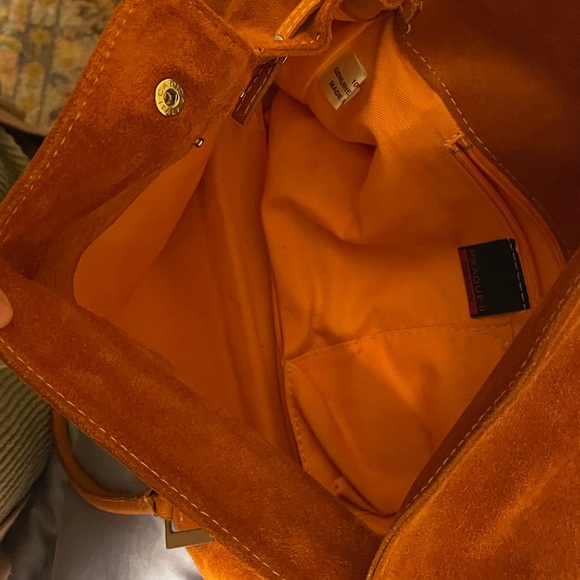 Made in Italy Orange Suede Baguette shaped Handbag with Decorative Clasp - Picture 5 of 6